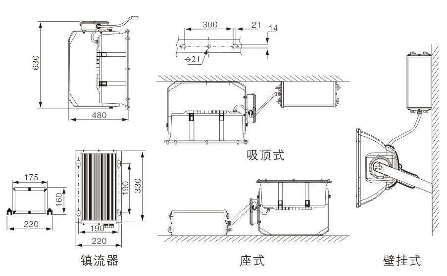 NTC9270高效投光灯尺寸图